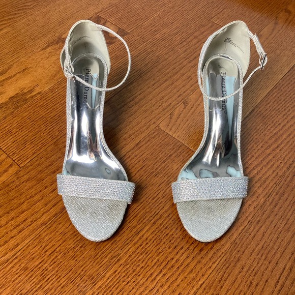 7.5 M Pierre Dumas Silver gem crystal sparkly formal Heel Stiletto ankle strap - Picture 5 of 16